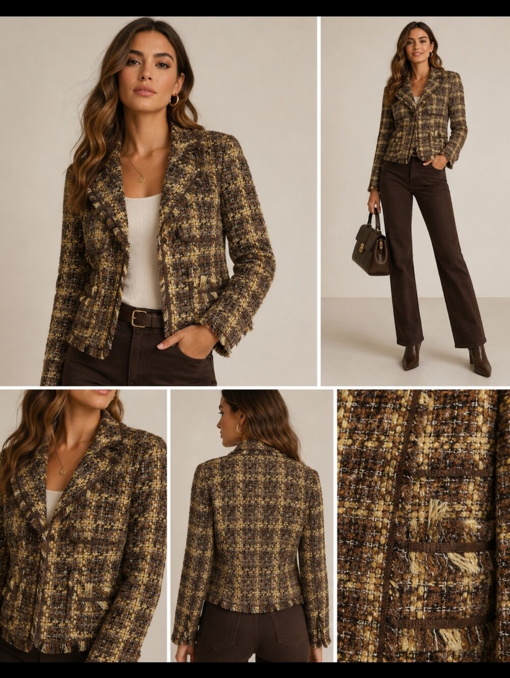 Angel Nina Brown Tweed Fringe Blazer Jacket Medium